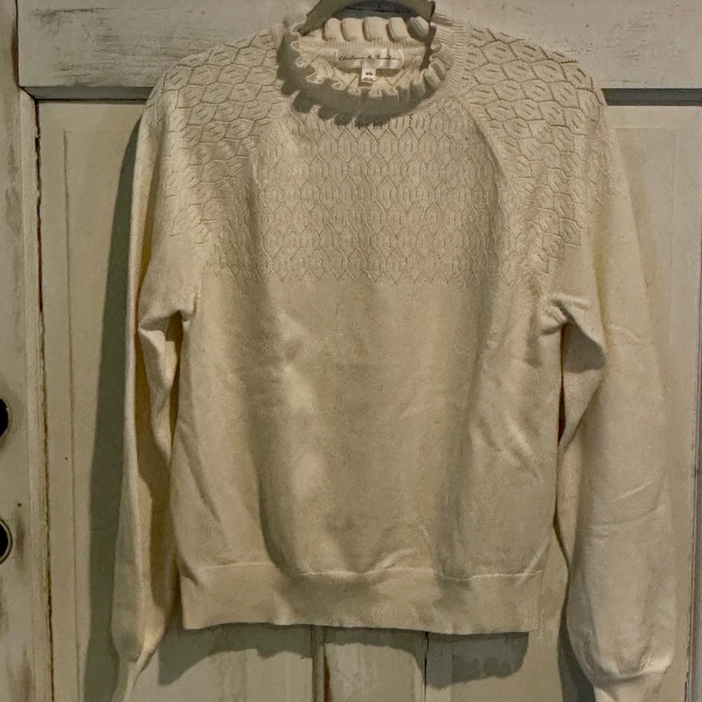 Chelsea & Theodore Cream Ruffle Neck Sweater